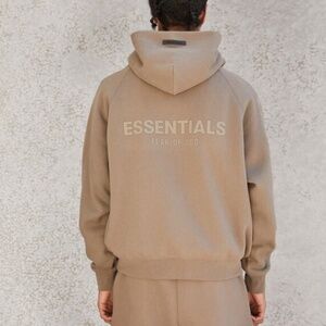 Essentials fear of god back logo hoodie in taupe